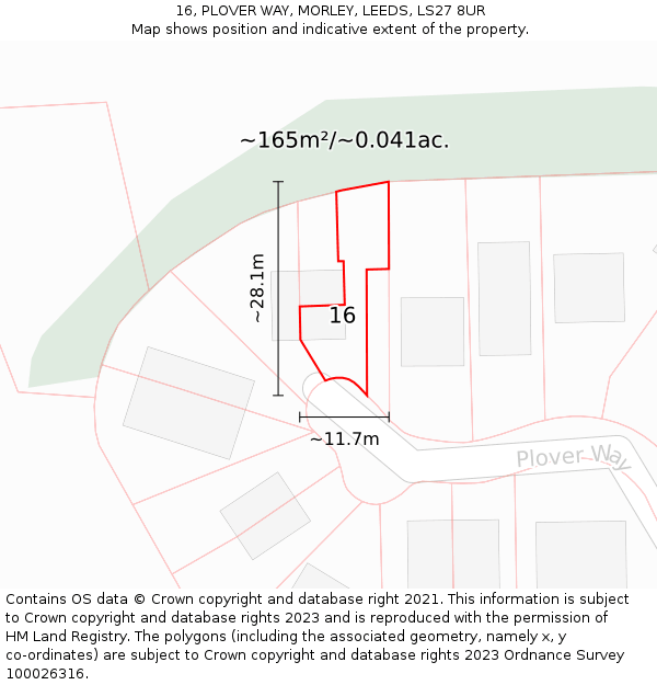 16, PLOVER WAY, MORLEY, LEEDS, LS27 8UR: Plot and title map