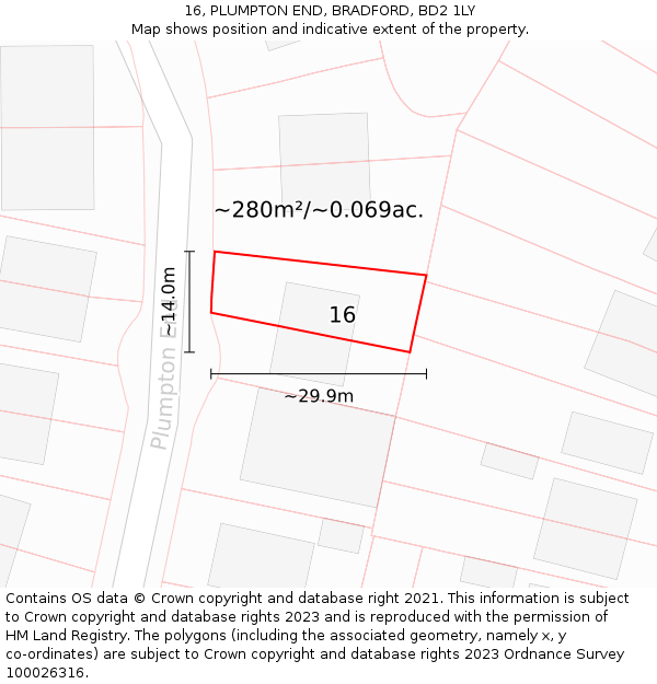 16, PLUMPTON END, BRADFORD, BD2 1LY: Plot and title map