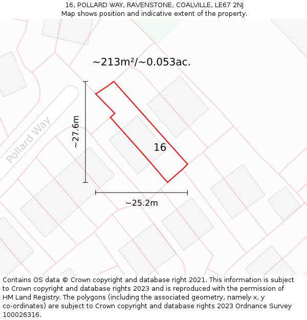 16, POLLARD WAY, RAVENSTONE, COALVILLE, LE67 2NJ: Plot and title map