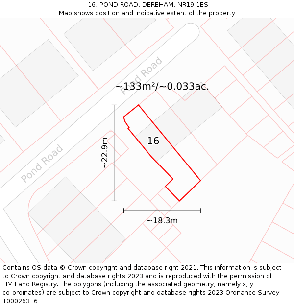 16, POND ROAD, DEREHAM, NR19 1ES: Plot and title map