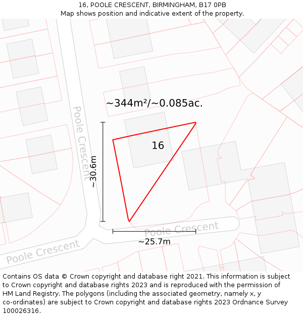 16, POOLE CRESCENT, BIRMINGHAM, B17 0PB: Plot and title map