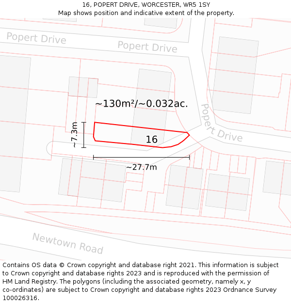 16, POPERT DRIVE, WORCESTER, WR5 1SY: Plot and title map