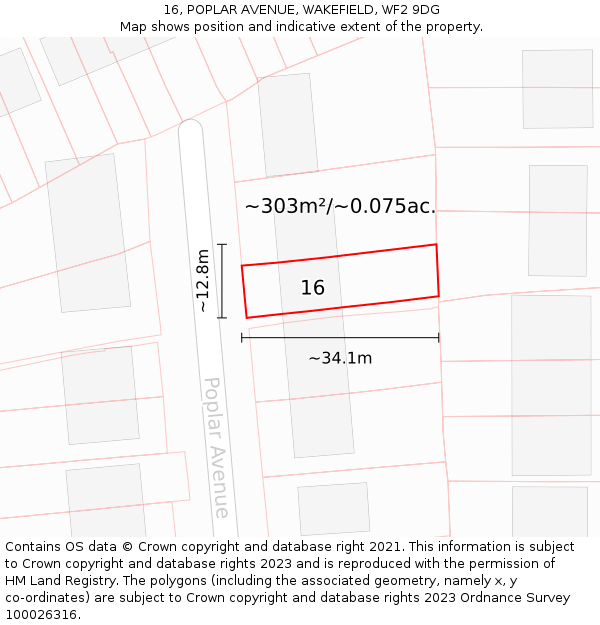 16, POPLAR AVENUE, WAKEFIELD, WF2 9DG: Plot and title map