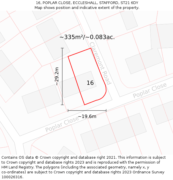 16, POPLAR CLOSE, ECCLESHALL, STAFFORD, ST21 6DY: Plot and title map