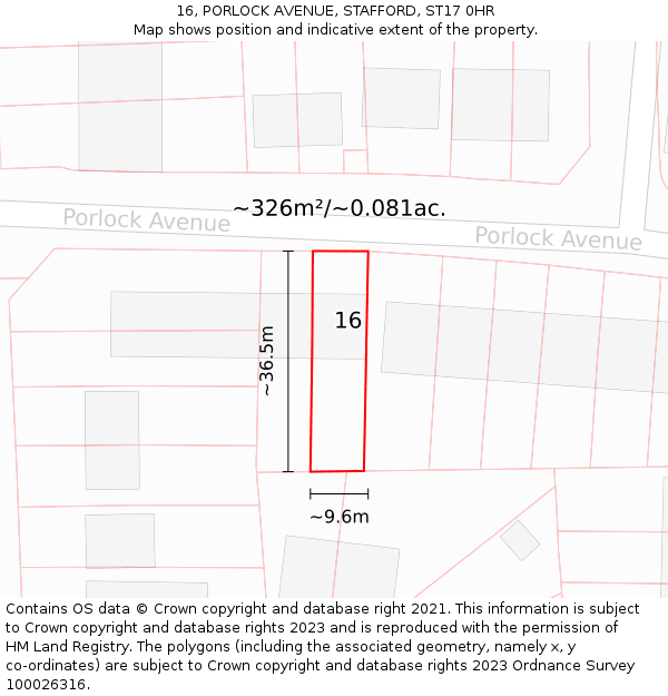 16, PORLOCK AVENUE, STAFFORD, ST17 0HR: Plot and title map