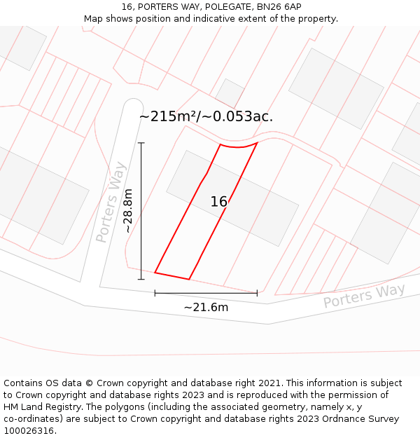 16, PORTERS WAY, POLEGATE, BN26 6AP: Plot and title map