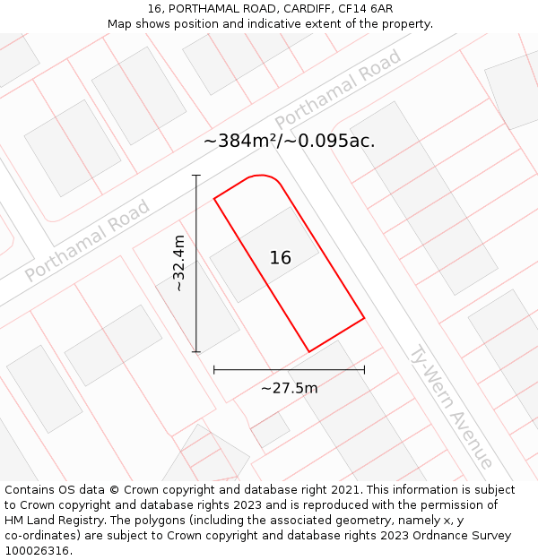 16, PORTHAMAL ROAD, CARDIFF, CF14 6AR: Plot and title map