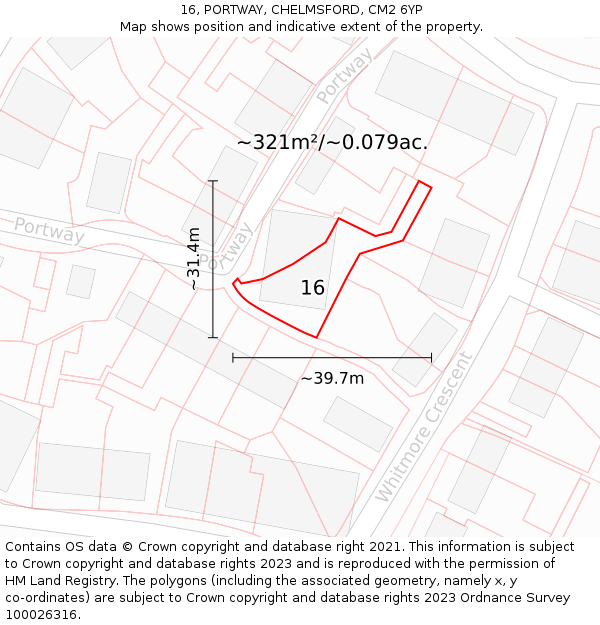 16, PORTWAY, CHELMSFORD, CM2 6YP: Plot and title map
