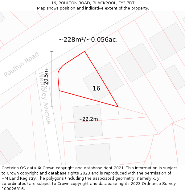 16, POULTON ROAD, BLACKPOOL, FY3 7DT: Plot and title map