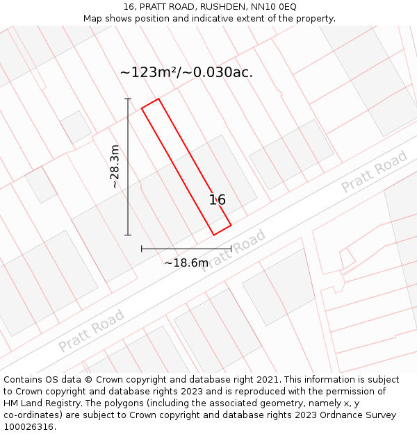 16, PRATT ROAD, RUSHDEN, NN10 0EQ: Plot and title map
