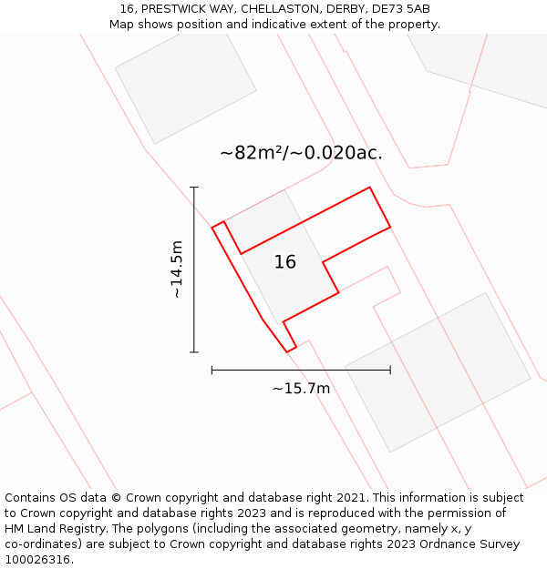 16, PRESTWICK WAY, CHELLASTON, DERBY, DE73 5AB: Plot and title map