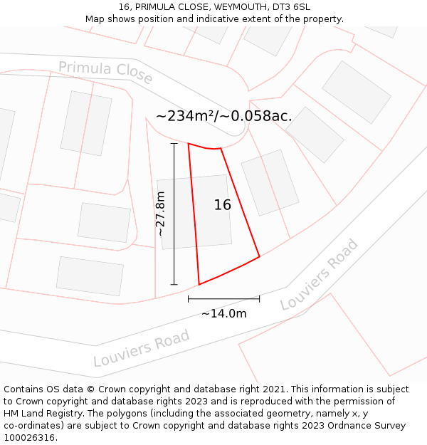 16, PRIMULA CLOSE, WEYMOUTH, DT3 6SL: Plot and title map