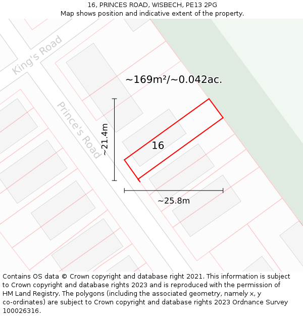 16, PRINCES ROAD, WISBECH, PE13 2PG: Plot and title map