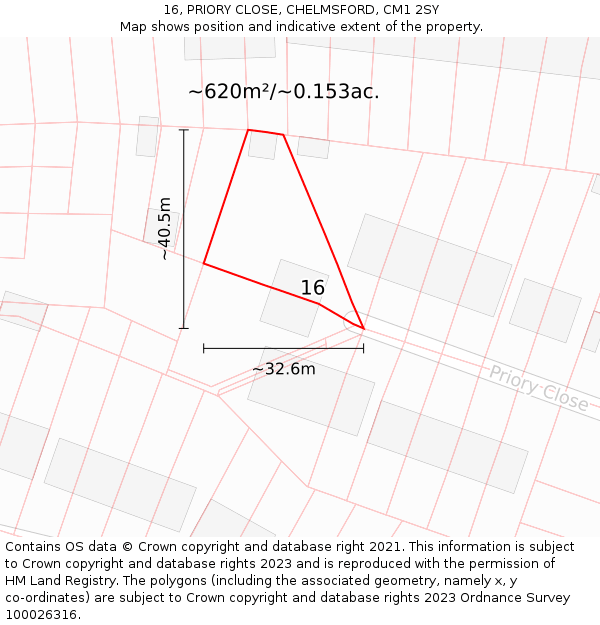 16, PRIORY CLOSE, CHELMSFORD, CM1 2SY: Plot and title map