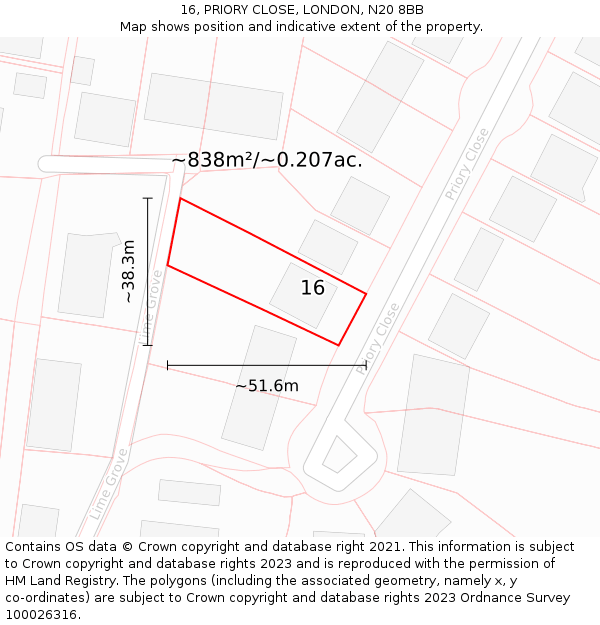 16, PRIORY CLOSE, LONDON, N20 8BB: Plot and title map