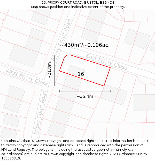 16, PRIORY COURT ROAD, BRISTOL, BS9 4DE: Plot and title map