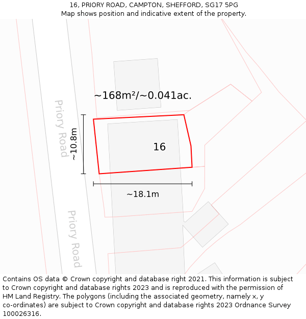 16, PRIORY ROAD, CAMPTON, SHEFFORD, SG17 5PG: Plot and title map