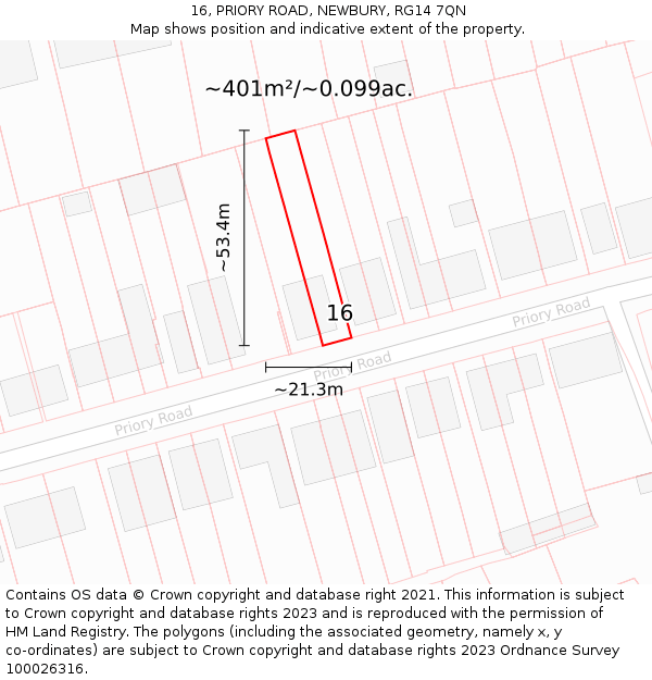 16, PRIORY ROAD, NEWBURY, RG14 7QN: Plot and title map