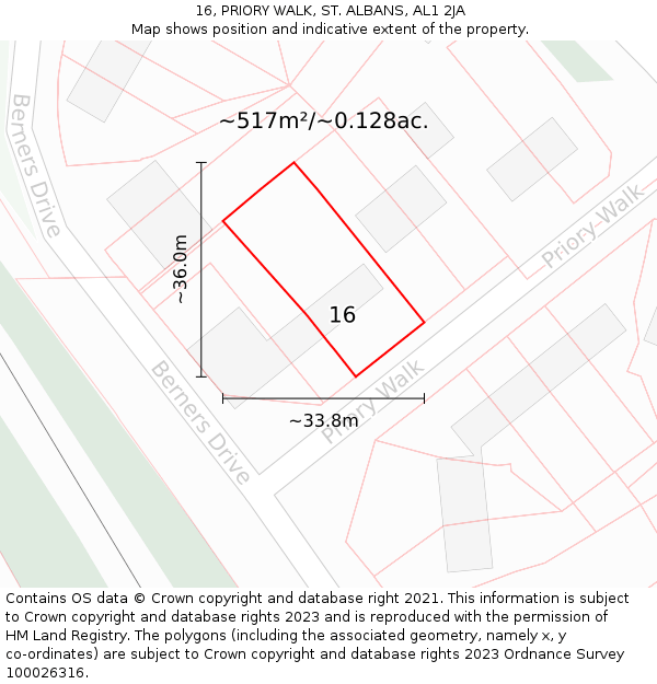 16, PRIORY WALK, ST. ALBANS, AL1 2JA: Plot and title map