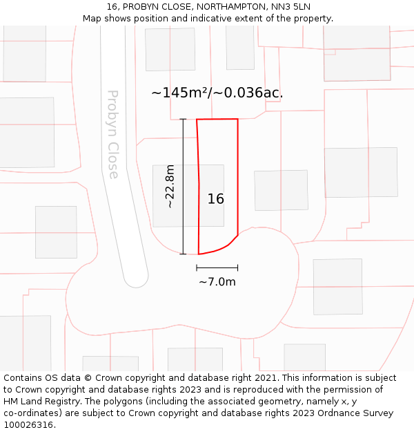 16, PROBYN CLOSE, NORTHAMPTON, NN3 5LN: Plot and title map