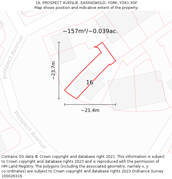16, PROSPECT AVENUE, EASINGWOLD, YORK, YO61 3GF: Plot and title map