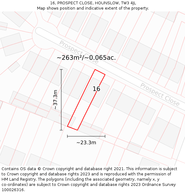 16, PROSPECT CLOSE, HOUNSLOW, TW3 4JL: Plot and title map