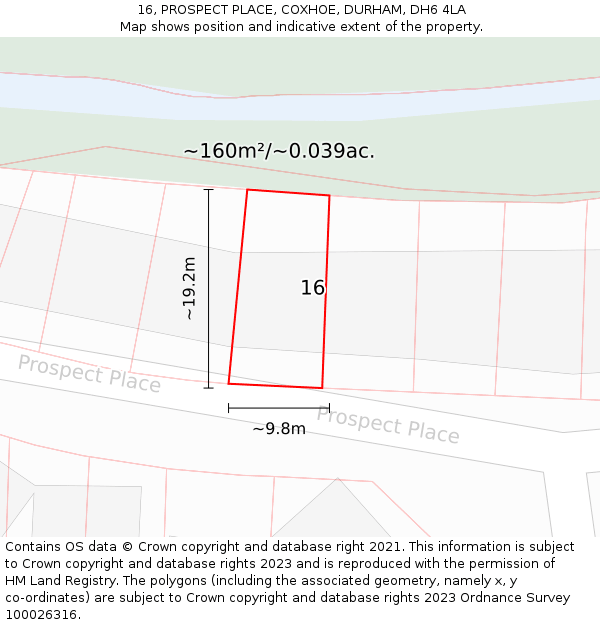 16, PROSPECT PLACE, COXHOE, DURHAM, DH6 4LA: Plot and title map