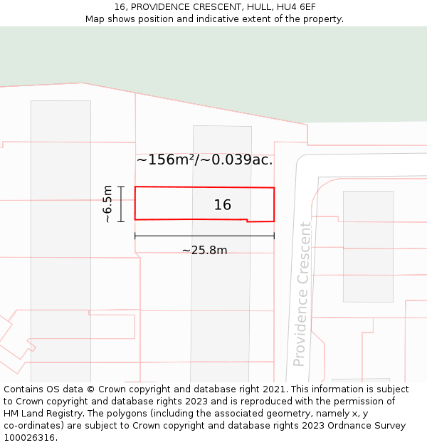 16, PROVIDENCE CRESCENT, HULL, HU4 6EF: Plot and title map