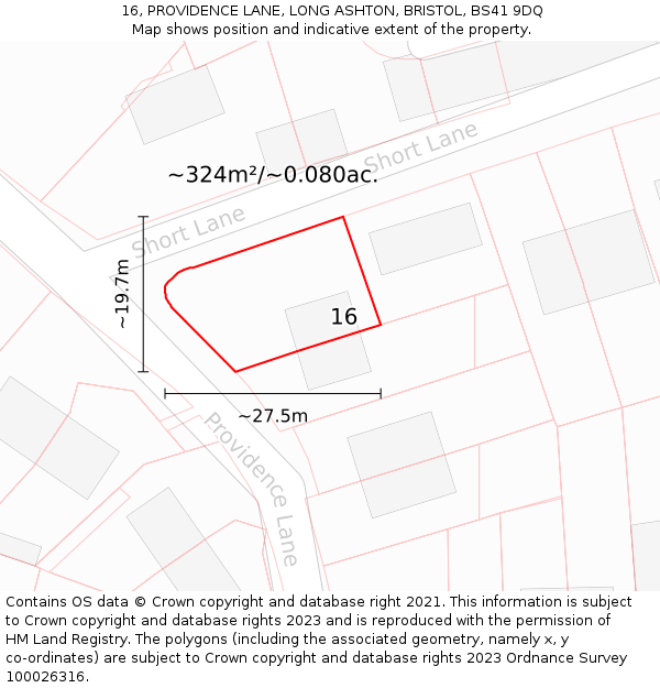 16, PROVIDENCE LANE, LONG ASHTON, BRISTOL, BS41 9DQ: Plot and title map
