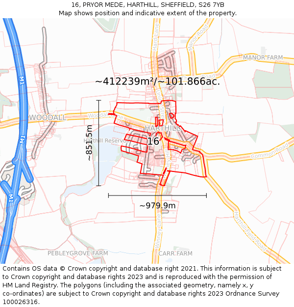 16, PRYOR MEDE, HARTHILL, SHEFFIELD, S26 7YB: Plot and title map