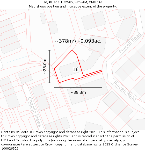16, PURCELL ROAD, WITHAM, CM8 1AF: Plot and title map
