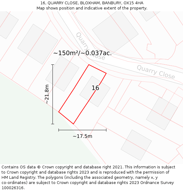 16, QUARRY CLOSE, BLOXHAM, BANBURY, OX15 4HA: Plot and title map