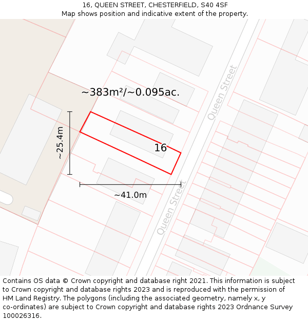 16, QUEEN STREET, CHESTERFIELD, S40 4SF: Plot and title map
