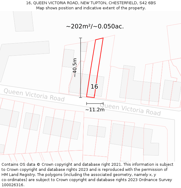 16, QUEEN VICTORIA ROAD, NEW TUPTON, CHESTERFIELD, S42 6BS: Plot and title map
