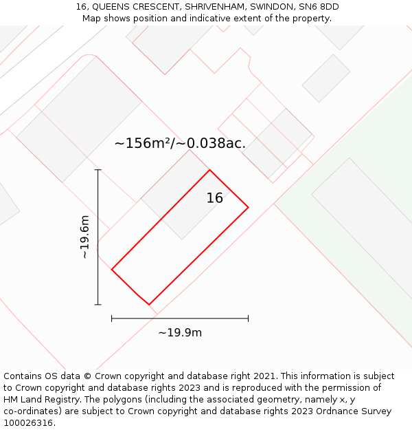 16, QUEENS CRESCENT, SHRIVENHAM, SWINDON, SN6 8DD: Plot and title map