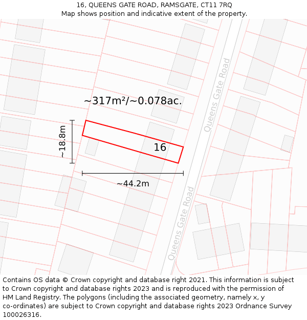 16, QUEENS GATE ROAD, RAMSGATE, CT11 7RQ: Plot and title map