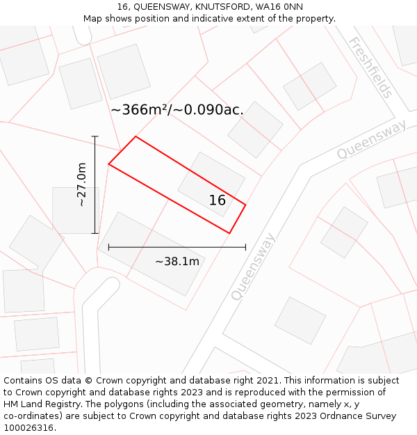 16, QUEENSWAY, KNUTSFORD, WA16 0NN: Plot and title map