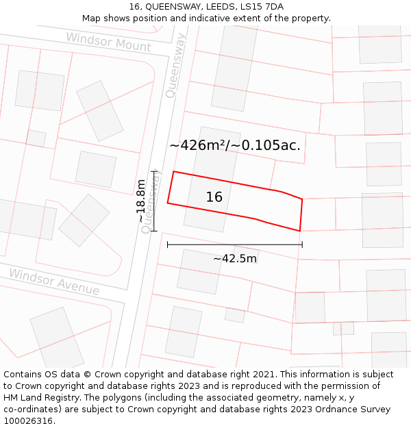 16, QUEENSWAY, LEEDS, LS15 7DA: Plot and title map