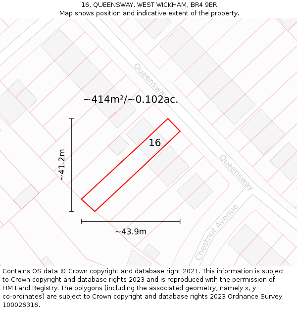 16, QUEENSWAY, WEST WICKHAM, BR4 9ER: Plot and title map
