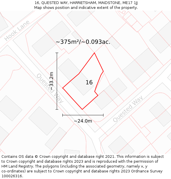 16, QUESTED WAY, HARRIETSHAM, MAIDSTONE, ME17 1JJ: Plot and title map