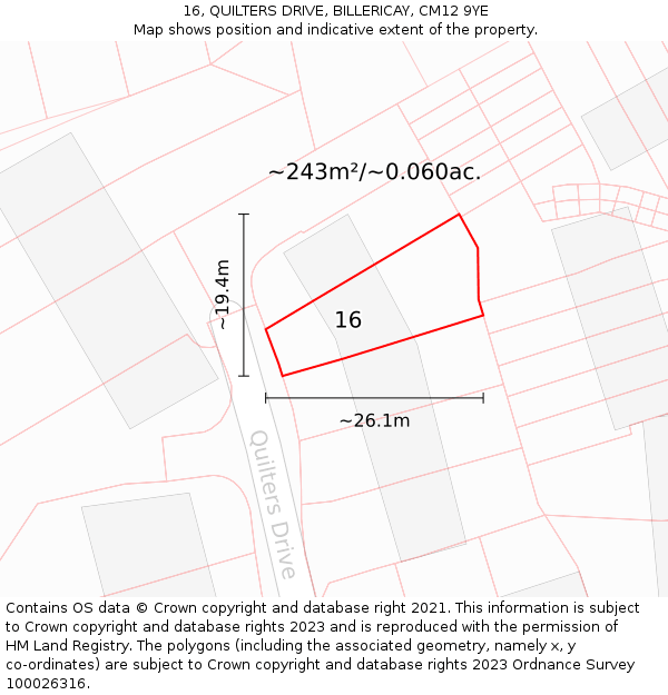 16, QUILTERS DRIVE, BILLERICAY, CM12 9YE: Plot and title map