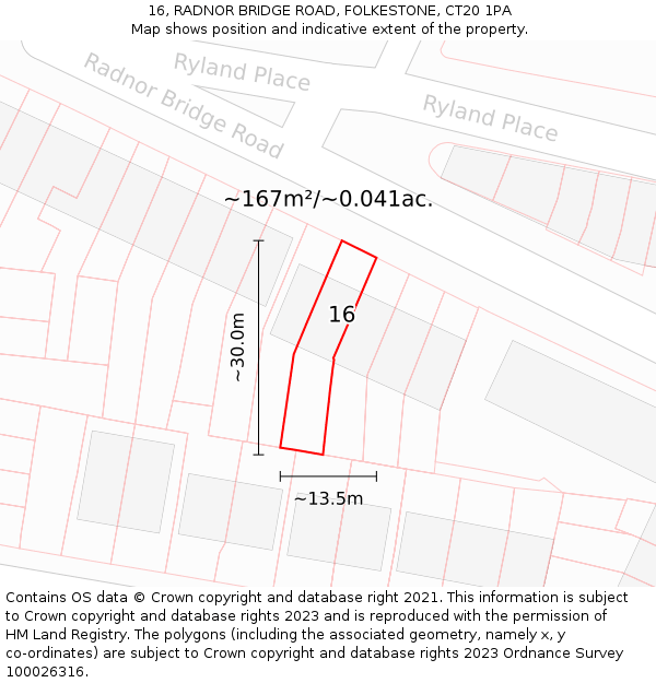 16, RADNOR BRIDGE ROAD, FOLKESTONE, CT20 1PA: Plot and title map