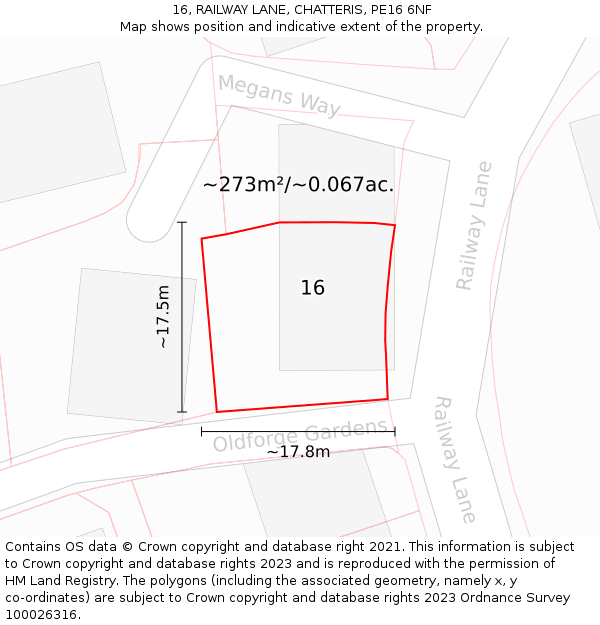 16, RAILWAY LANE, CHATTERIS, PE16 6NF: Plot and title map