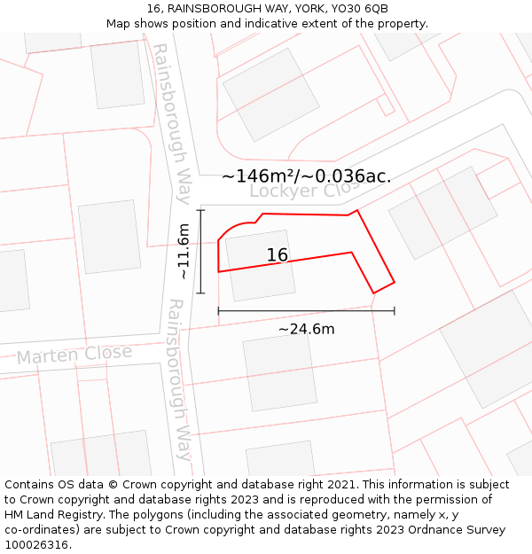 16, RAINSBOROUGH WAY, YORK, YO30 6QB: Plot and title map