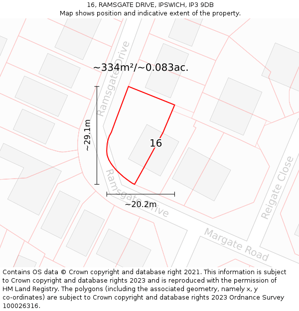16, RAMSGATE DRIVE, IPSWICH, IP3 9DB: Plot and title map