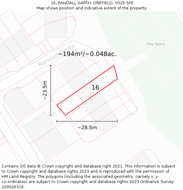 16, RANDALL GARTH, DRIFFIELD, YO25 5PE: Plot and title map