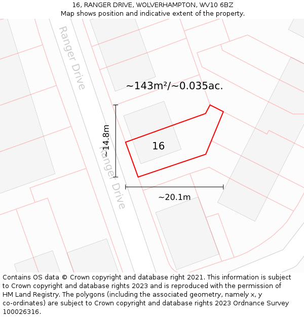 16, RANGER DRIVE, WOLVERHAMPTON, WV10 6BZ: Plot and title map