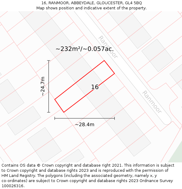 16, RANMOOR, ABBEYDALE, GLOUCESTER, GL4 5BQ: Plot and title map