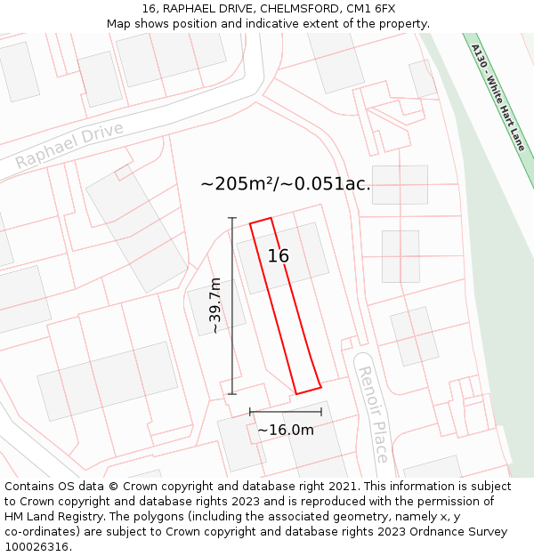 16, RAPHAEL DRIVE, CHELMSFORD, CM1 6FX: Plot and title map