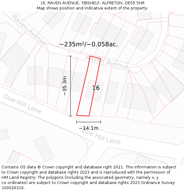 16, RAVEN AVENUE, TIBSHELF, ALFRETON, DE55 5NR: Plot and title map